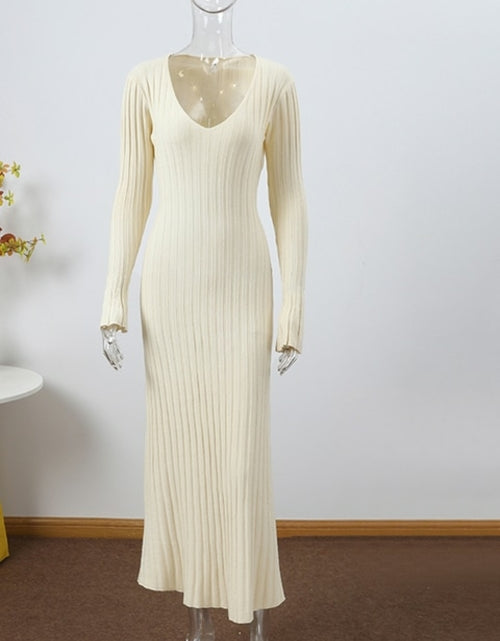 Load image into Gallery viewer, Women Knitted Long Dress Autumn Winter 2022 Elegant Pleated A line
