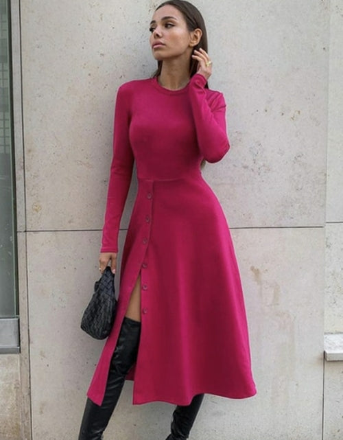 Load image into Gallery viewer, Women Knitted Long Dress Autumn Winter 2022 Elegant Pleated A line
