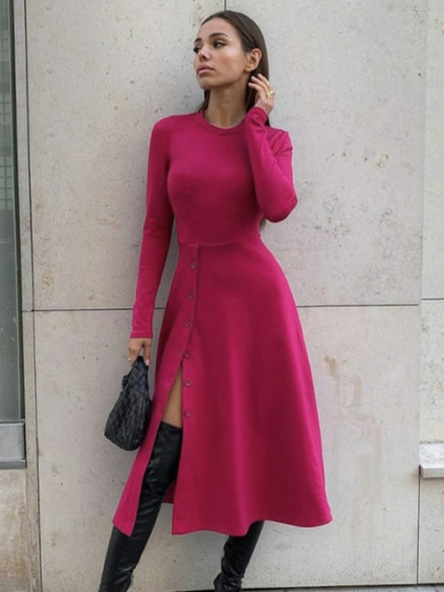 Women Knitted Long Dress Autumn Winter 2022 Elegant Pleated A line