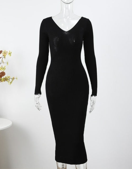 Load image into Gallery viewer, Women Knitted Long Dress Autumn Winter 2022 Elegant Pleated A line
