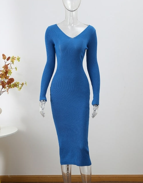 Load image into Gallery viewer, Women Knitted Long Dress Autumn Winter 2022 Elegant Pleated A line
