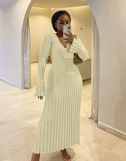 Load image into Gallery viewer, Women Knitted Long Dress Autumn Winter 2022 Elegant Pleated A line
