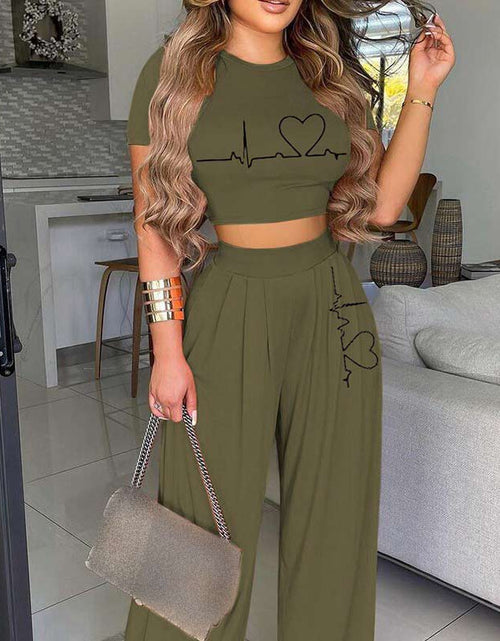 Load image into Gallery viewer, High-waisted Wide Leg Trousers with Crop Top
