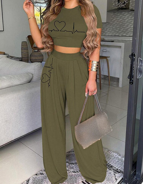 Load image into Gallery viewer, High-waisted Wide Leg Trousers with Crop Top
