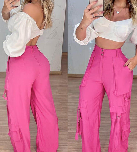 Women's Pants Fashion 2023 Summer Casual High Waist Pocket Design