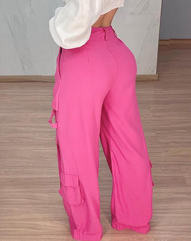 Women's Pants Fashion 2023 Summer Casual High Waist Pocket Design