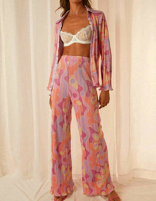 Load image into Gallery viewer, Floral Elegant Casual Long Sleeve Blouses With High Waist Pants Set
