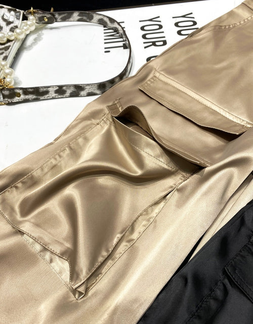 Load image into Gallery viewer, [YOZOU] Luxury Silk Black Cargo Pants Pockets Fluid Trousers Women
