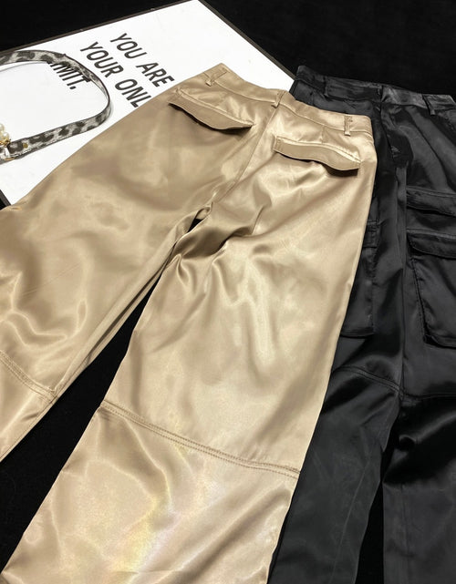 Load image into Gallery viewer, [YOZOU] Luxury Silk Black Cargo Pants Pockets Fluid Trousers Women
