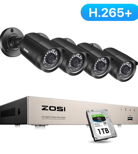 ZOSI CCTV System H.265+ 8CH 5MP Lite DVR with 4 1080p Outdoor Security