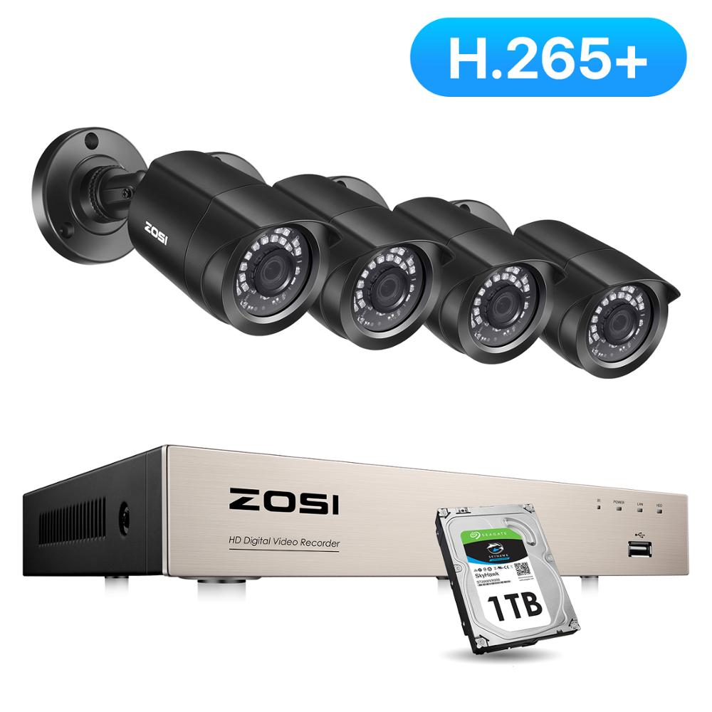 ZOSI CCTV System H.265+ 8CH 5MP Lite DVR with 4 1080p Outdoor Security