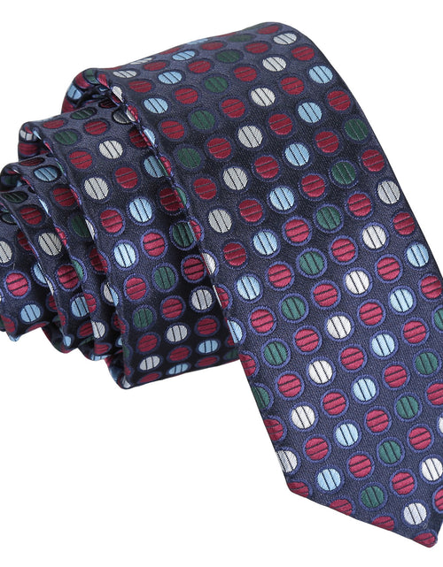 Load image into Gallery viewer, Chequered Polka Dot Skinny Tie - Burgundy, Blue &amp; Green
