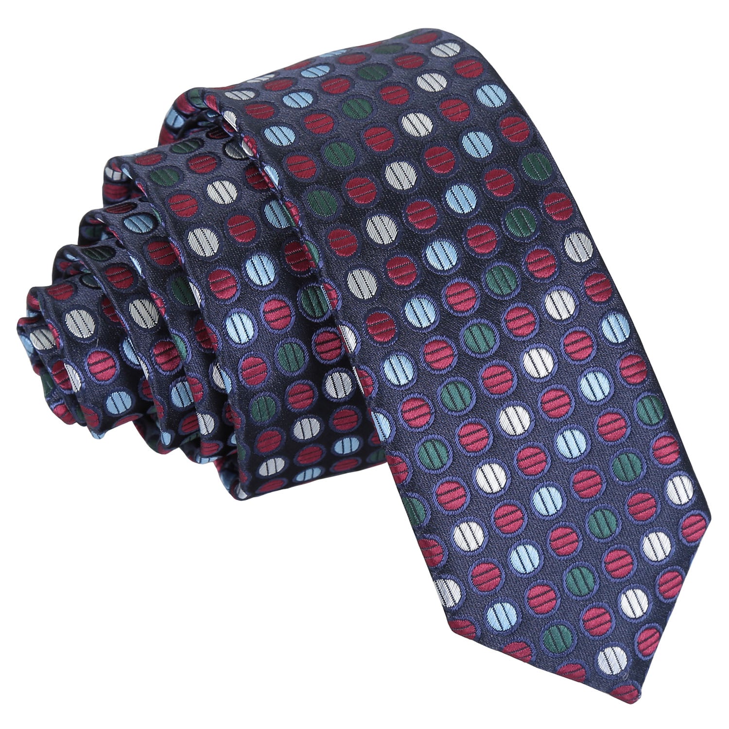 Chequered Polka Dot Skinny Tie - Burgundy, Blue & Green