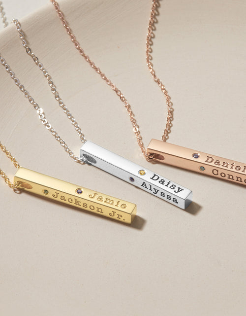 Load image into Gallery viewer, Mom Necklace With Kids Names, Mother Jewelry, 4 Sided Bar Necklace
