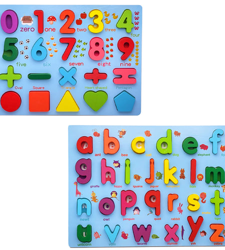 Zunammy Wooden Alphabet Puzzle Board & Number Educational Learning Toy