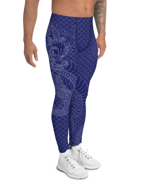 Load image into Gallery viewer, Dragon Leggings for Men Navy Blue
