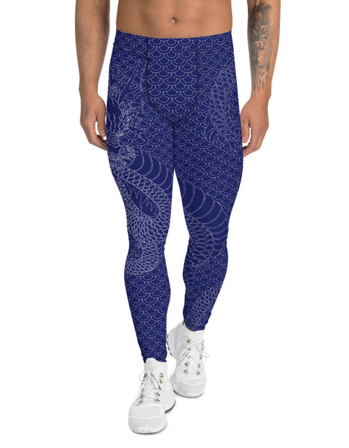 Load image into Gallery viewer, Dragon Leggings for Men Navy Blue
