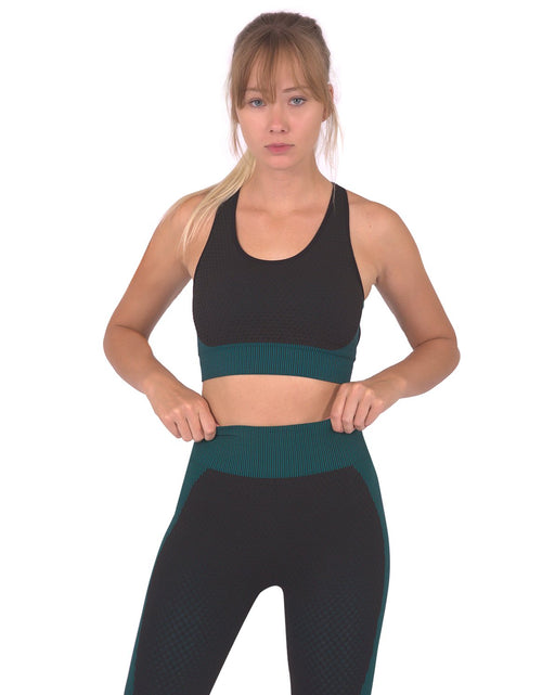 Load image into Gallery viewer, Trois Seamless Sports Bra - Black with Blue
