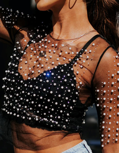 Load image into Gallery viewer, Sexy Nailed Bead Hot Drill Mesh Gauze Top
