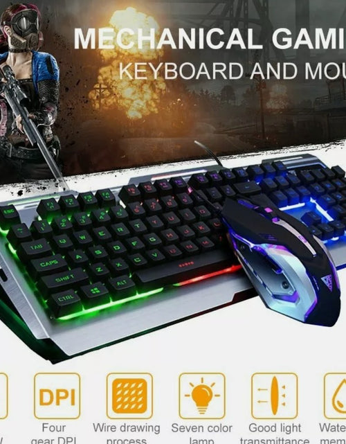 Load image into Gallery viewer, Ninja Dragon Metallic Silver Mechanical Gaming Keyboard and Mouse Set
