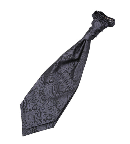 Paisley Pre-Tied Ruche Cravat - Charcoal Grey