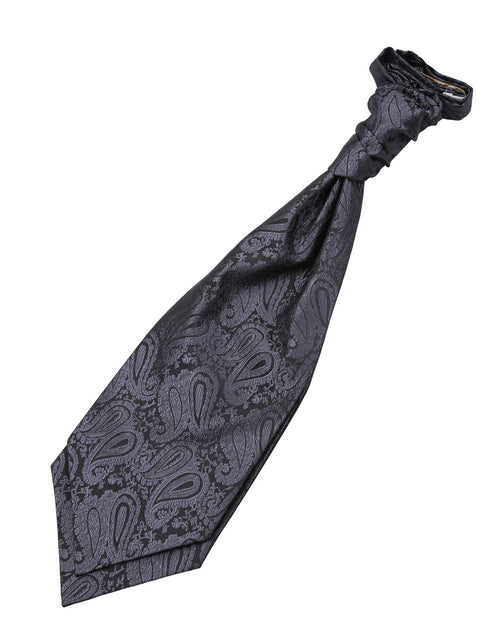 Load image into Gallery viewer, Paisley Pre-Tied Ruche Cravat - Charcoal Grey
