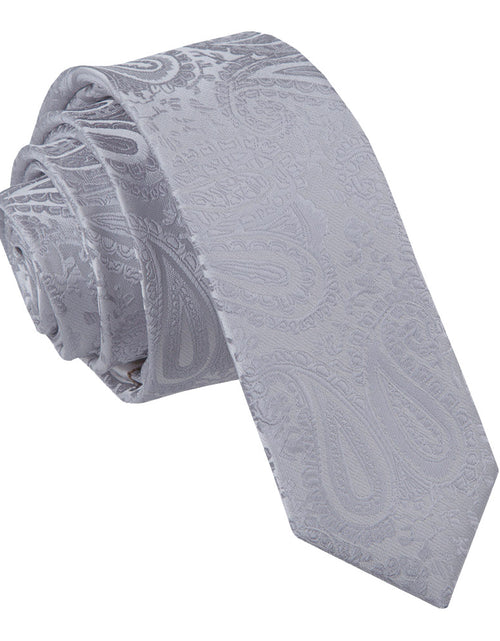 Load image into Gallery viewer, Paisley Skinny Tie - Silver
