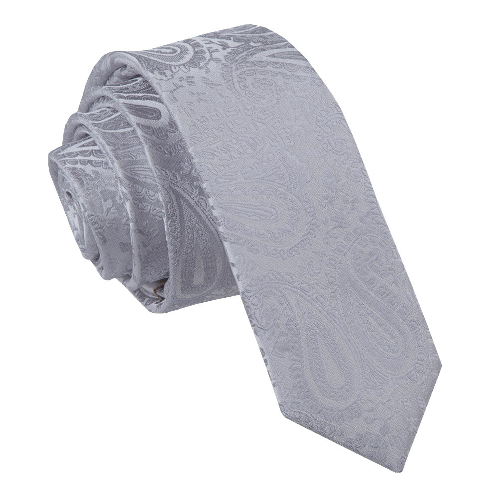 Paisley Skinny Tie - Silver