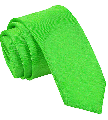 Plain Satin Skinny Tie - Apple Green