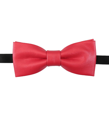 Plain Faux Leather Pre-Tied Bow Tie - Red