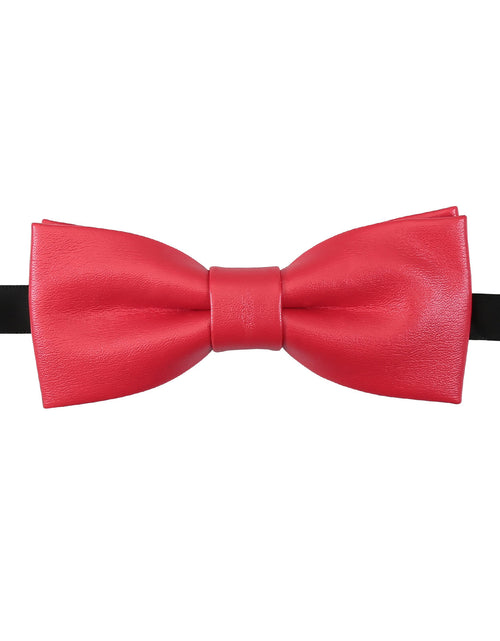 Load image into Gallery viewer, Plain Faux Leather Pre-Tied Bow Tie - Red
