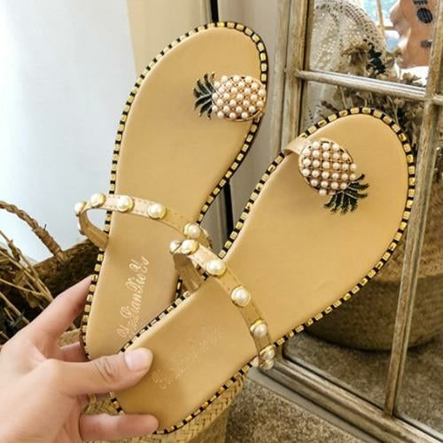 Load image into Gallery viewer, Summer Beach Pineapple Flat Slippers Outside Slides Ladies Shoes
