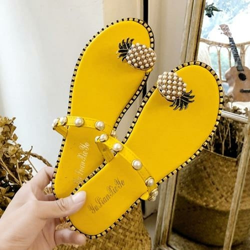 Load image into Gallery viewer, Summer Beach Pineapple Flat Slippers Outside Slides Ladies Shoes
