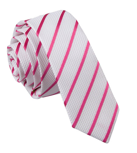 Single Stripe Skinny Tie - Ivory & Hot Pink