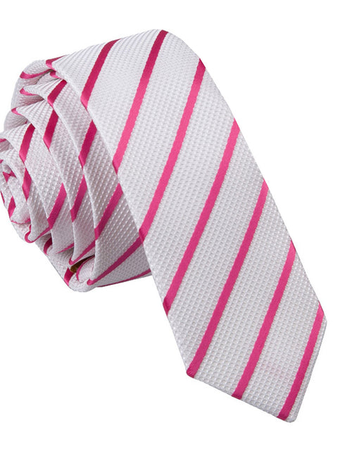 Load image into Gallery viewer, Single Stripe Skinny Tie - Ivory &amp; Hot Pink
