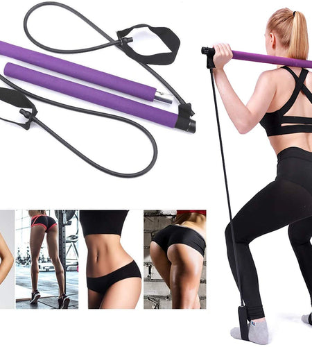 Adjustable Pilates Bar Kit Resistance Band Exercise Stick Toning Gym
