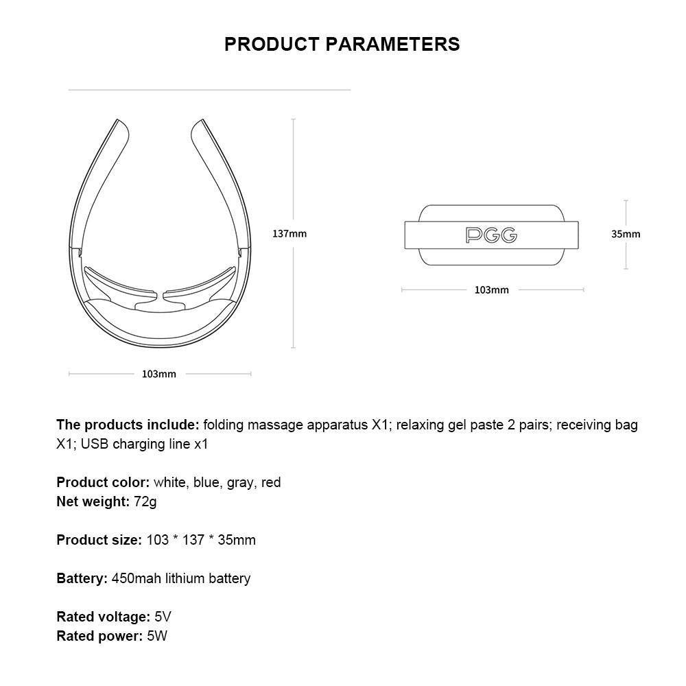 PGG Folding Portable Neck Massager 5 Modes Massage Pulse Infrared