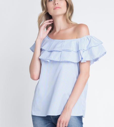 Women's Striped Off Shoulder Ruffle Stripe Blouse