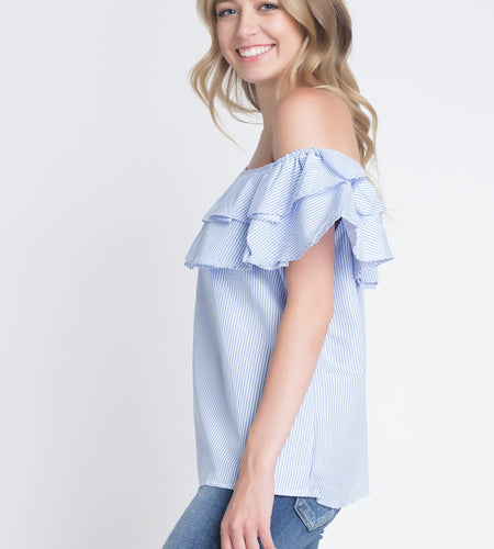 Women's Striped Off Shoulder Ruffle Stripe Blouse