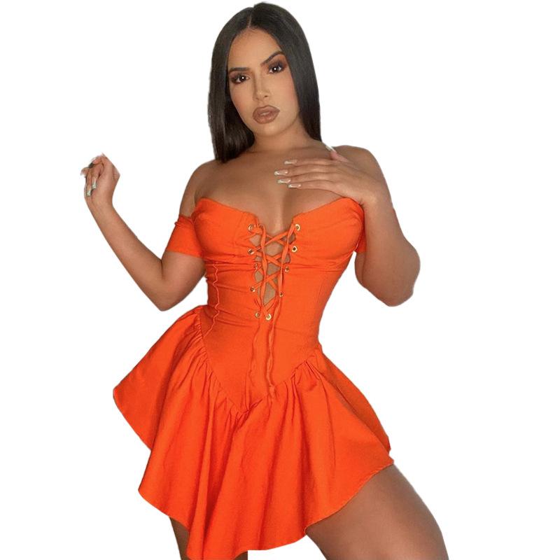 Sexy Off Shoulder Lace Up Bandage Mini Dresses