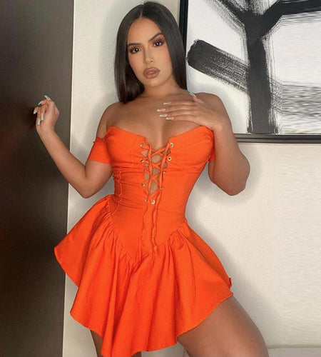 Sexy Off Shoulder Lace Up Bandage Mini Dresses