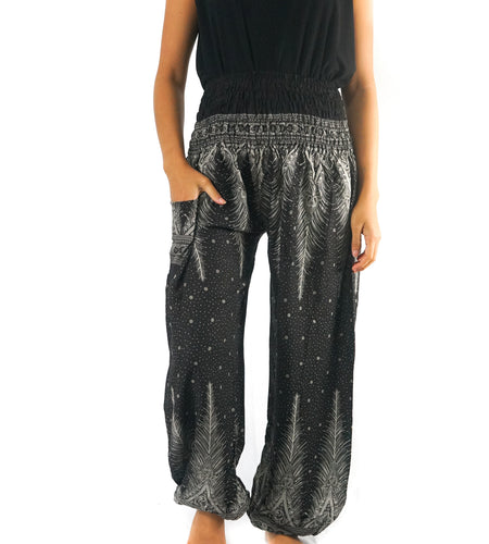 Black PEACOCK Women Harem Pants Boho Pants Hippie Pants